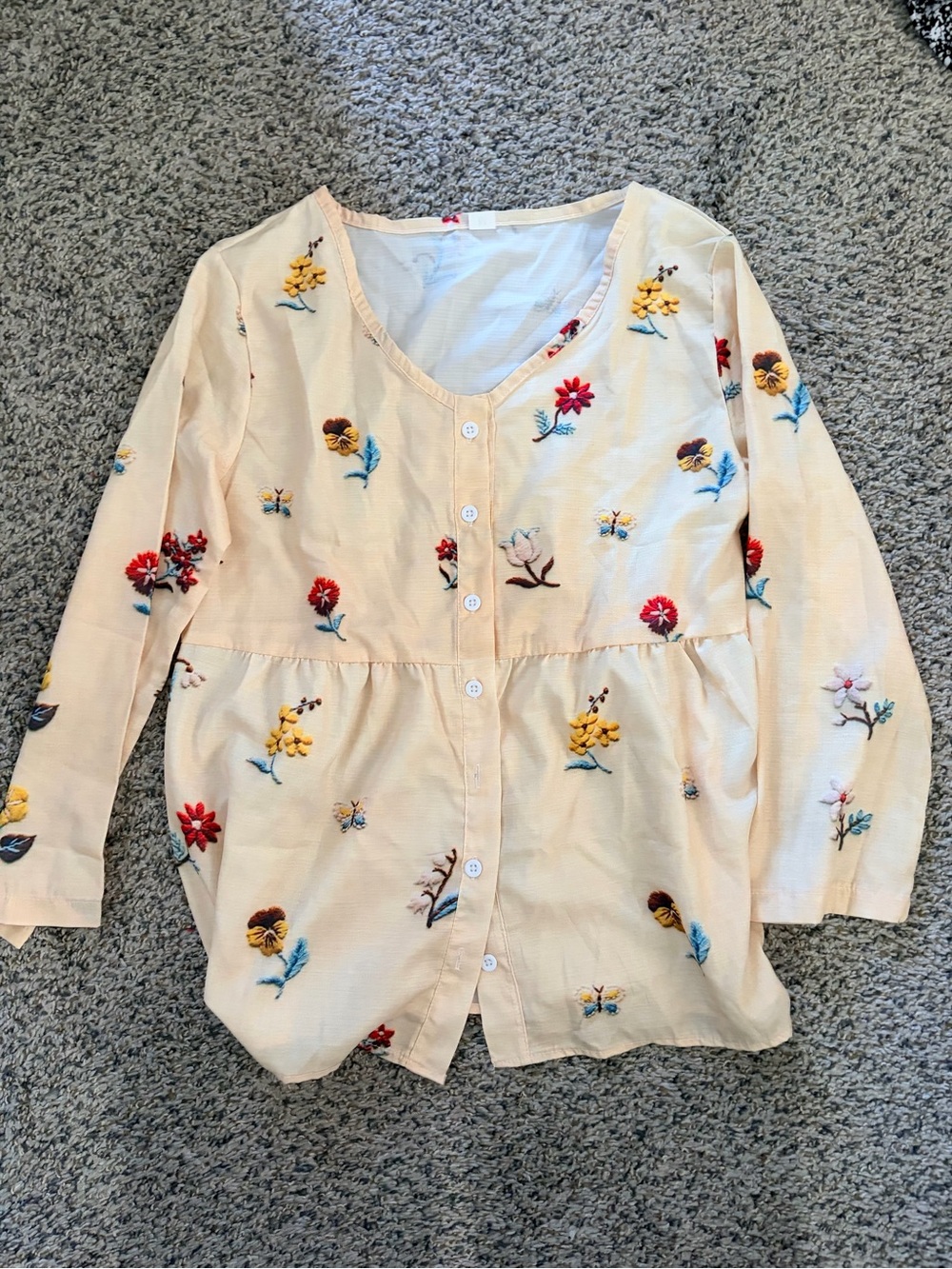 Cream Floral Button-Front Women’s Top